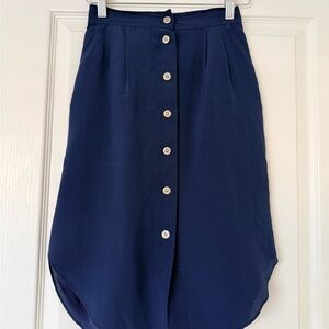 Madewell Silk Blue Skirt with Button Front
